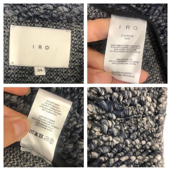 Iro PARIS Carene Wool Blend Blue Knit Blazer Jacket Sz 34 FRA - US  2 or XS - Picture 14 of 15